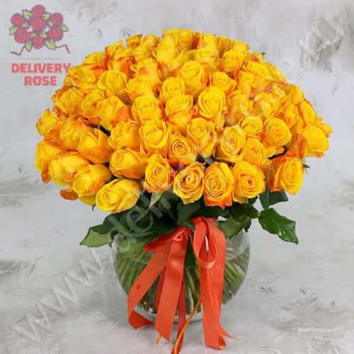 БУКЕТ ИЗ 101 ЖЕЛТОЙ РОЗЫ 40 СМ.ЛЮКС