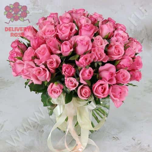 БУКЕТ ИЗ 51 РОЗОВОЙ РОЗЫ 40 СМ. VIP